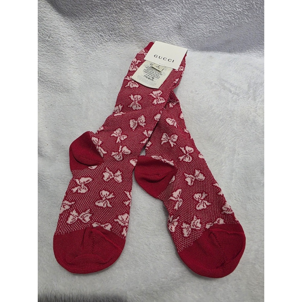 New Authentic Gucci Girl Socks Bows Red/White Cotton Rare Luxury Preppy Sz 6 Sm